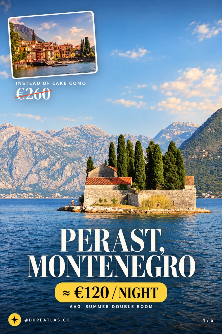 Slide 4: Perast, Montenegro at about €120 a night, instead of Lake Como at €260